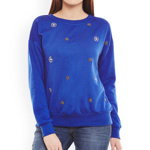 Solid Blue Color Top Selling Best Price Women Embellished Sweatshirts - Product Image 1