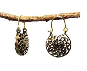 Nuevos Pendientes de Aro de Latón Dorado Texturizado a la Moda, Estilo Bohemio con Flores, para Regalo de Boda o Fiesta - Directo del Fabricante - Product Image 3