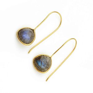 925 Sterling Silver <b>Fine</b> <b>Hoop</b> <b>Earrings</b> Natural Labradorite Gemstone Blue Fire Trillion Shape 10mm Trendy Wholesale Women's Gift - Product Image 5