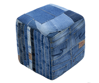 Tabouret pouf en denim recyclé fabriqué à la main de haute qualité Accent unique décor à la maison touche de luxe réglable assemblé pour appartement