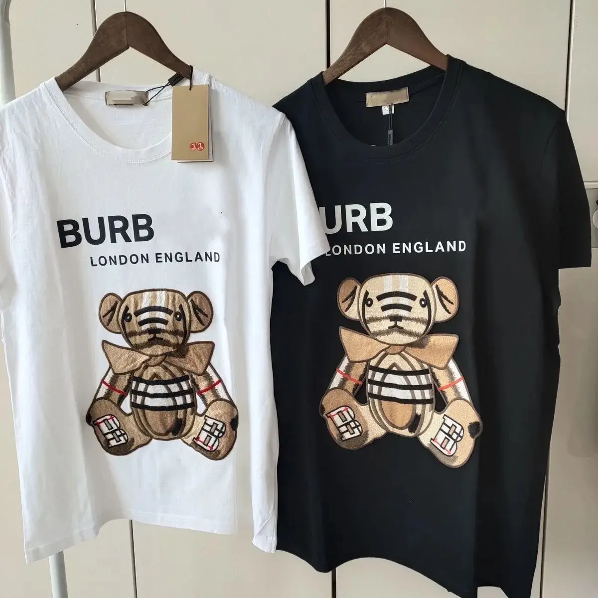 New Fashion Summer Cotton letter Little bear Embroidered Round Neck Casual T-shirt Couple Top for men and women