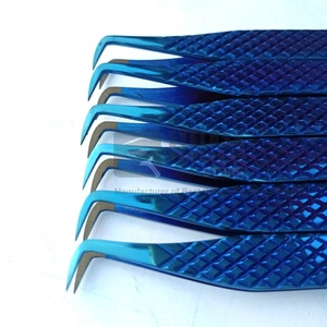 Pinzas de pestañas de Punta Nano de acero inoxidable sostenibles japonesas profesionales pinzas de extensión de pestañas de fibra de Plasma azul - Product Image 1