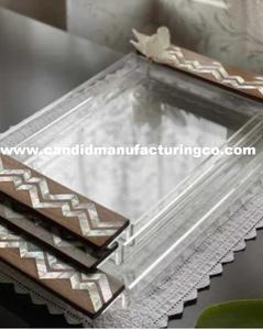 Plateau en acrylique, plateau en nacre, incrustation en bois, plateau de service en bois d'acacia avec incrustation en nacre - Product Image 6