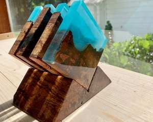 Sous-verre en bois et en résine avec support en bois, dessous de verres pour boissons chaudes et froides, tapis en bois, 1 pièce - Product Image 5