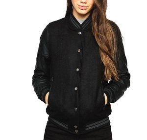 Adult Women's Varsity Jacket Breathable Full Sleeve Stand Collar Customizable <b>Button</b> Closure - Product Image 1