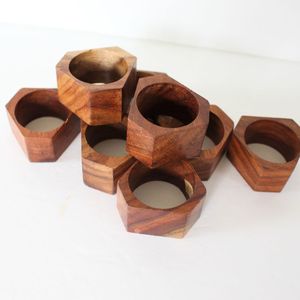 ที่ใส่แหวนผ้าเช็ดปากทำจากไม้รูปทรงหกเหลี่ยมไม่ขัดเงาของมะม่วง - Product Image 6