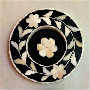 Juego de bandejas redondas de nácar para servir con seis posavasos Diseño floral para el hogar Oficina Hotel Restaurante Estilo tradicional - Product Image 5