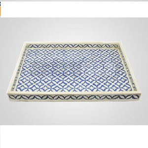 Plateau de service rectangulaire décoratif en os bleu incrusté, fait main, de qualité supérieure, pour table basse, ottoman et décoration intérieure - Product Image 1