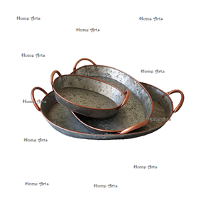 Ensemble de 3 plateaux à thé et café galvanisés de qualité supérieure, différentes tailles et formes, en vente - Product Image 1