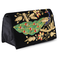 Pochette ethnique brodée à la main pour femme avec motif géométrique et fermeture à rabat 22x11,5cm