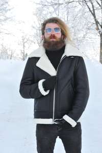 Chaquetas de piel de oveja genuina para hombres Premium con largo y cierre de cremallera - Product Image 3