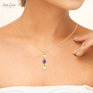 Nouvel Arrivage Améthyste Naturelle Avec Topaze Bleu Ciel Et Pierre De Lune Arc-En-Ciel Pendentif Minimaliste En Argent Sterling 925 Au Prix d'Offre - Product Image 4