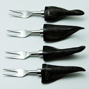 Couverts en corne de buffle, manche naturel et acier inoxydable, type fourchette, ensemble de 4 couverts en vrac, couverts, vaisselle - Product Image 2
