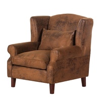 Fauteuil en cuir véritable de style mid-century modern avec accoudoirs |   Cadre en bois massif rembourré de mousse |   Fauteuil club vintage, meubles pour la maison, pour villa