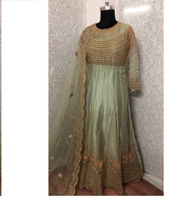 Robe de filet anarkali longue, tissu épais, belle robe de travail, pierres à meubles, santton block - Product Image 1