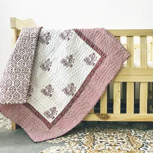 Hot sale reversible Indian hand block print cotton blanket for toddler lightweight summer quilt