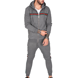 Ensemble de survêtement en molleton de coton respirant et lourd pour homme, avec logo réfléchissant personnalisé et rayures, pour le sport et la salle de sport - Product Image 1