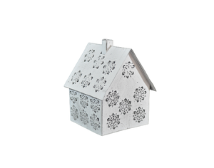 DECORATIVE METAL HUT-SHAPED DESIGN SET of 2 VOTIVE T-LIGHT <b>HOLDER</b> CHRISTMAS <b>TEALIGHT</b> <b>HOLDER</b> WHITE VOTIVE - Product Image 2