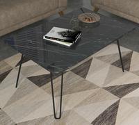 Table basse de luxe exclusive en bois aggloméré moderne avec pieds en fer Deren, plateau en marbre, finition mélamine, garantie 2 ans, meilleure qualité turque