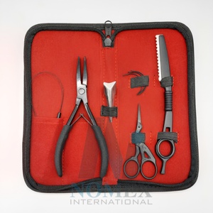 Kit de herramientas para la extensión del cabello Negro mate Alicates de forma plana Grúa Pájaro Tijera Maquinilla de afeitar de corte único y anillo de separación del cabello - Product Image 2