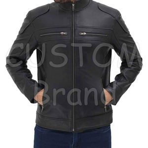 Veste en cuir vintage noire 2025, style urbain, épaisse, coupe-vent, élégante, col montant, vente chaude, Sialkot, Pakistan - Product Image 3