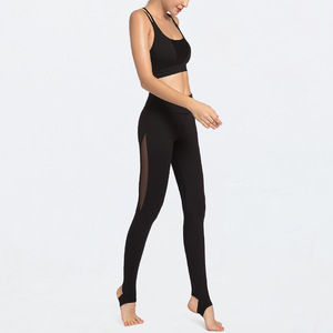 Women Seamless Yoga Set Square Neck Double Strap Sports Bra and Stirrup <b>Leggings</b> <b>Black</b> Activewear - Product Image 5