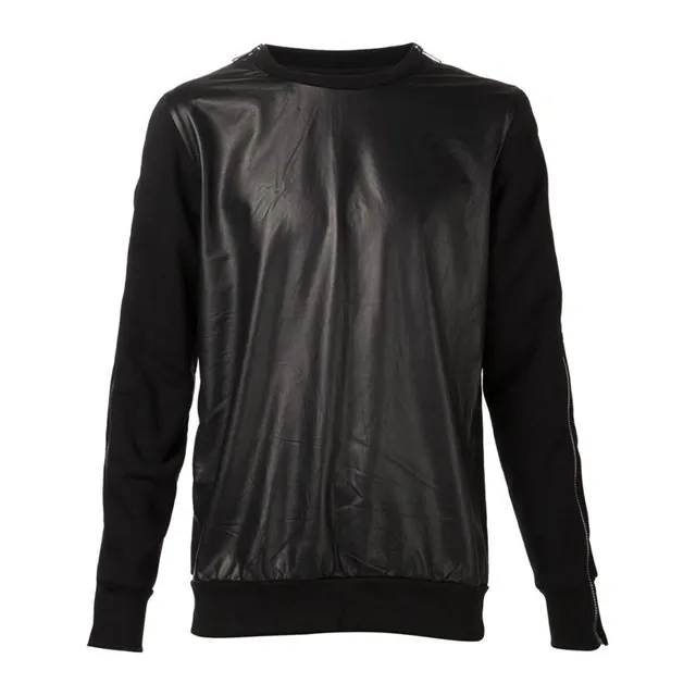 Black Leather Look Sleeve Sweatshirt Leather Black Sweaters for Women