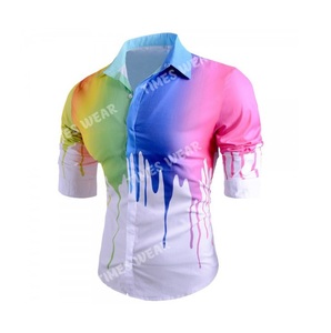 เสื้อเชิ้ตแขนยาวผ้าฝ้ายแฟชั่นใหม่สำหรับผู้ชาย,เสื้อเชิ้ตลำลองพิมพ์ลายสีดริปแบบระเหิดสำหรับผู้ชาย - Product Image 1