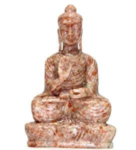 Statue de Bouddha méditant en pierre de soleil sculptée, figurine tibétaine en pierre précieuse, sculpture religieuse, bouddhisme, Inde, 3''-7'' - Product Image 5