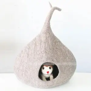 Cat Cave with Antenna Warm and Cozy Pet Bed Eco-friendly New Zealand Wool Felted by Skilled Nepalese Women Artisan of Low Income