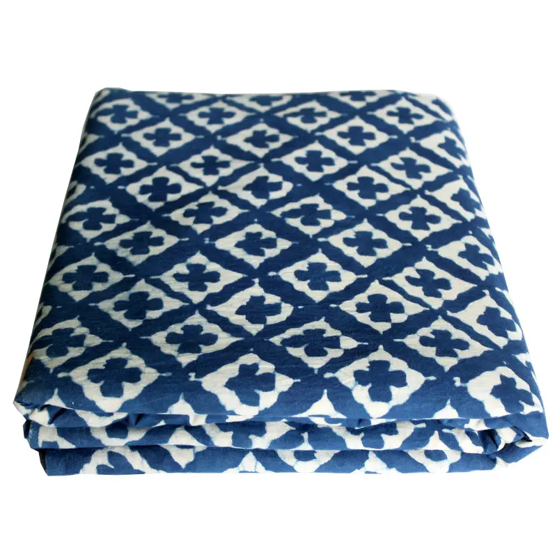 Floral Diamond Indigo Dabu Fabric Mud Resist Blue 100% cotton Fabric for Women Clothing