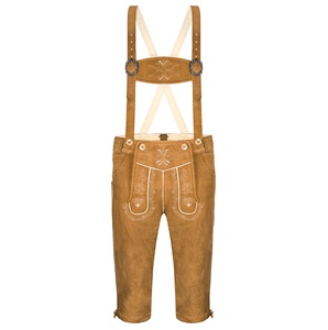 Auténticos Lederhosen bávaro para hombres, pantalones cortos de cuero de cabra marrón tradicional con diseño bordado personalizado, atuendo Oktoberfest - Product Image 1