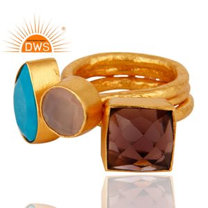 Beautiful Multi Gemstone <b>Ring</b> Jewelry Manufacturer 22k Gold Plated Brass Fashion <b>Stack</b> <b>Ring</b> Wholesale - Product Image 3