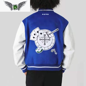 Leather Letterman Bomber Mens Wool Black Baseball Men's Vintage Size Sleeves Medium Button Lightweight Windbreak - Product Image 3