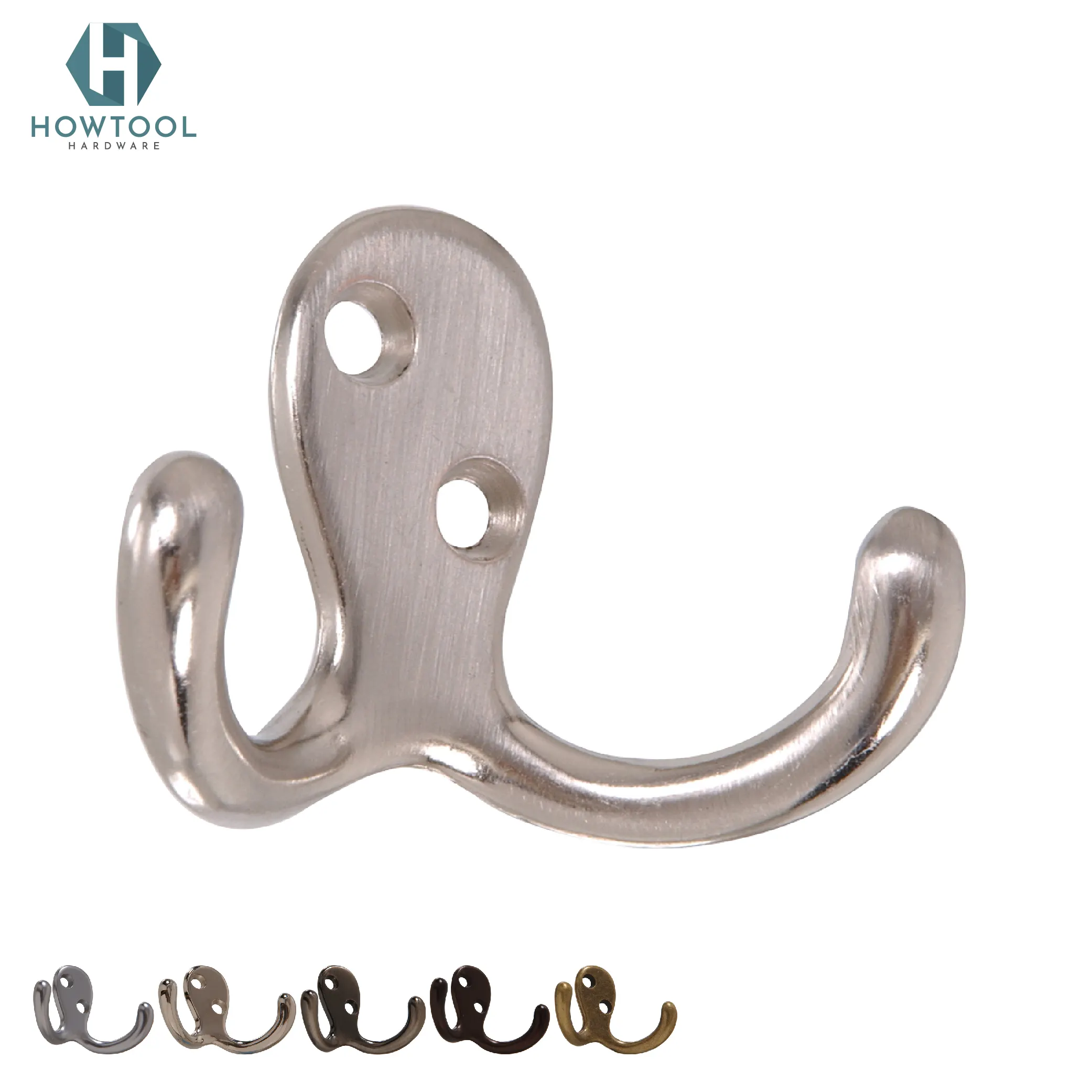 Heavy Duty Double Prong Durable Cloth Hanger Robe Hook Brushed Nickel HOWTOOL A202