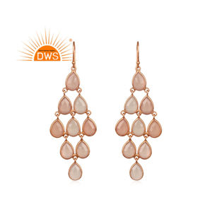 Boucles d'oreilles pour femmes en calcédoine rose, plaquées or rose, en argent 925 faites à la main, pour tenues de soirée, vente en gros - Product Image 1