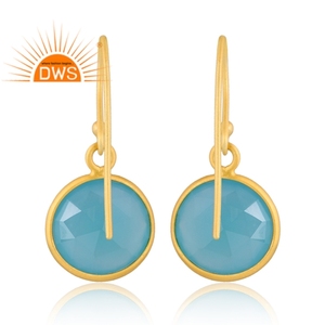 Boucles d'oreilles pendantes en argent sterling 925 avec pierre précieuse naturelle chalcédoine aqua, design élégant, bijoux pour femme, cadeau pour elle - Product Image 4