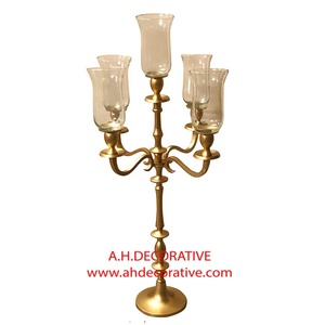 Cổ kim loại cao tầng đứng handmade nến với kính ống khói Rose Gold <span class=keywords><strong>candelabra</strong></span> 5 nến với kính Hàng Mã - Product Image 3