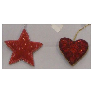 Christmas Hanging Ornament Heart & Star Shaped With Needle Work - Product Image 1