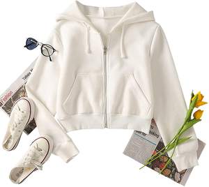 Nuevo 2023 Sudadera con capucha corta con cremallera para mujer Sudadera con capucha básica con cordón y bolsillo - Product Image 6