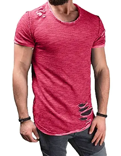 Solid Color Großhandel Neuankömmling Ripped Off Distressed T-Shirts Custom ized Logo