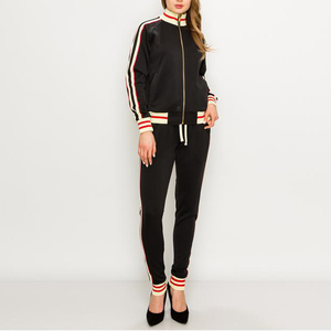 Side Stripe Women's Tracksuits high quality Cotton/Polyester sweatsuit with Custom Printing 2 piece tracksuit - Product Image 3