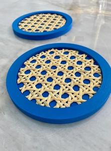 Set of 6 Natural Rattan Teacup Coasters in <b>Blue</b> Trending Design for Kitchenware Tabletop Use - Product Image 2
