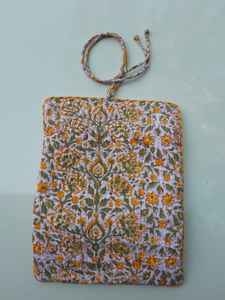 Bolso de algodón con estampado de bloque de mano para mujer, bolsa de joyería con estampado Floral bohemio hecho a mano, bolsa de joyería con cremallera para regalo - Product Image 6