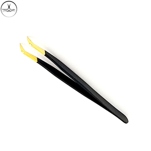 Pinces à épiler pour faux-cils, couleur noire, pointe dorée, personnalisée, marque, nom et emballage, vente en gros, outils, 1 pièce - Product Image 6