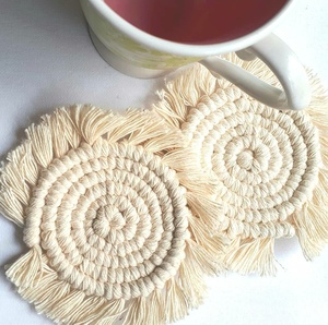 Macrameผ้าฝ้ายCoasterสำหรับเครื่องดื่มชาถ้วยPlacematโบฮีเมียHandmadeพู่ - Product Image 1