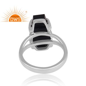 925ปรับเงินสเตอร์ลิงที่ทำด้วยมือธรรมชาติสีดำนิลพลอยโลงศพรูปร่างแหวนซ้อนสำหรับผู้หญิงผู้ผลิตเครื่องประดับ - Product Image 4