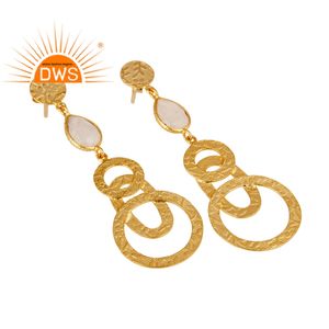 Indien Plaqué Or À La Main Texture Boucles D'oreilles En Argent Bijoux Grossiste Arc-En-Ciel Pierre De Lune Boucles D'oreilles Bijoux Fournisseur - Product Image 2