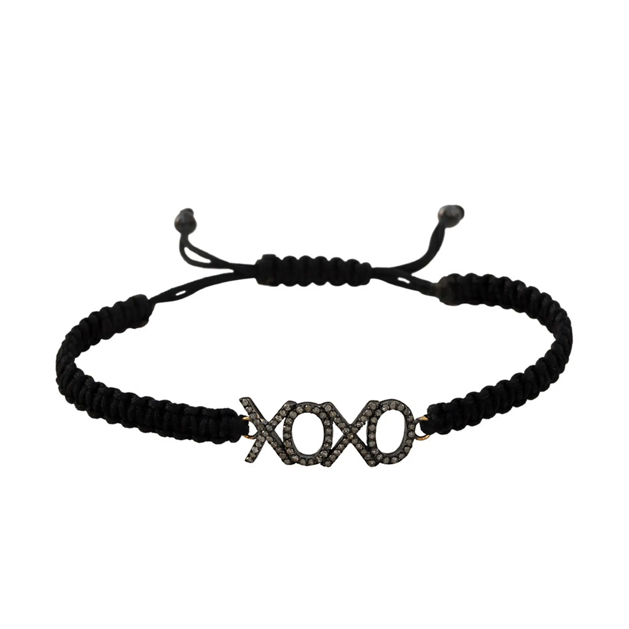 925 Bạc Script XOXO Macrame Bracelet Trang Sức 14K Vàng Kim Cương Pave Nối XOXO Chủ Đề Dệt Bracelet Fine Jewelry Nhà Cung Cấp