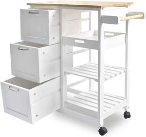 Industriële Keuken Bar Serveerwagen Rollende Wielen Nutsopslag <span class=keywords><strong>Trolley</strong></span> 3-Tier Wijnrek Planken Houten Keuken Eiland Kar - Product Image 1
